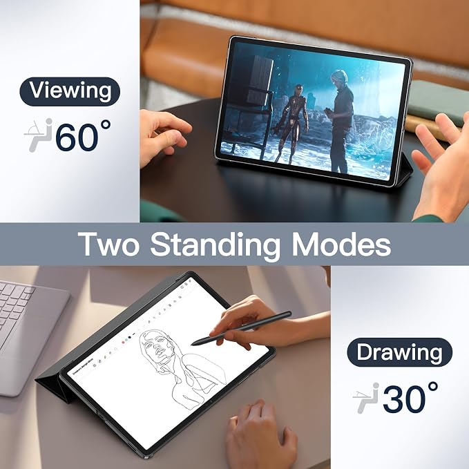 JETech Case for Samsung Galaxy Tab S9 FE Plus Black | Cover Slim Translucent Back Tri-Fold Stand Support S Pen Charging Auto Wake/Sleep Lightweight Shockproof Protection