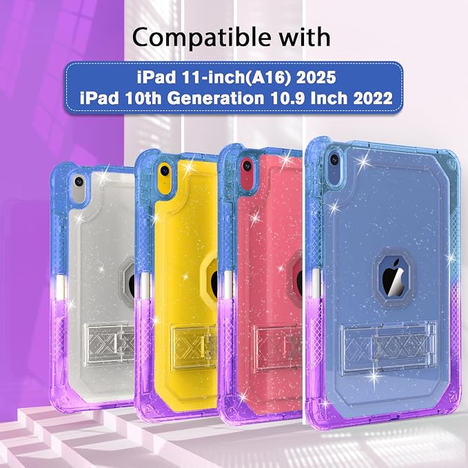 ZoneFoker Case for iPad 11-inch (A16) 2025 / iPad 10th Gen 10.9 inch 2022 Heavy Duty Shockproof Rugged Protective with Pencil Holder 11th / 10th Translucent Cover with Kickstand