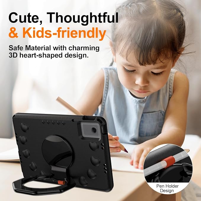 for Lenovo Idea Tab Plus Case 12.1 2025 with 360° Rotating Stand Handle and Pencil Holder New EVA Shockproof Cover for Kids Adults Home School Office Outdoor Black