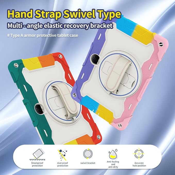 Tablet Case for Honor Pad 9 12.1 Kids Rainbow Heavy Duty Silicone Shockproof Case with Pencil Holder Shoulder Strap Rotating Fold Kickstand Hand Strap