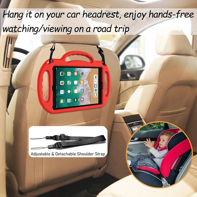 LTROP Kids Case for iPad 5th/6th Generation (2017/2018) &amp Air 2 Shoulder Strap Handle Stand Shockproof Bumper Cute Kid Case for iPad 9.7 Inch Black