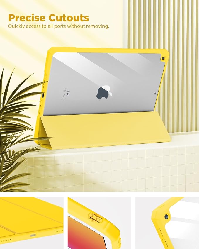 TiMOVO Case for iPad 9th/8th/7th Generation 10.2 inch Black | Pencil Holder Slim Trifold Stand Protective Cover Clear Transparent Back Shell Auto Wake/Sleep