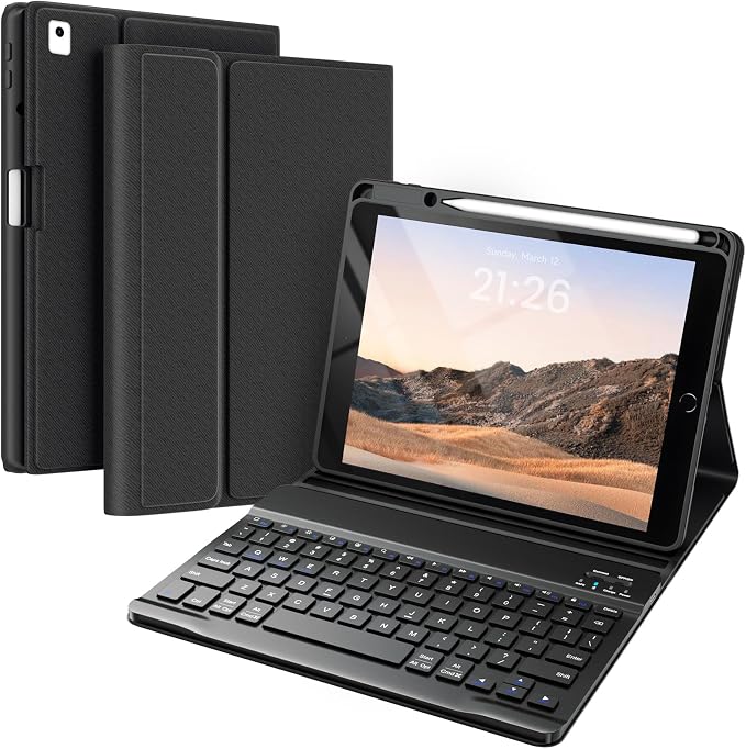BLUTLOTUS Keyboard case for iPad 9th/8th/7th Generation 10.2 Inch - Backlit Wireless Detachable Folio Keyboard Cover with Pencil Holder for iPad 9th/8th/7th Gen Air 3rd Generation 10.5 Inch