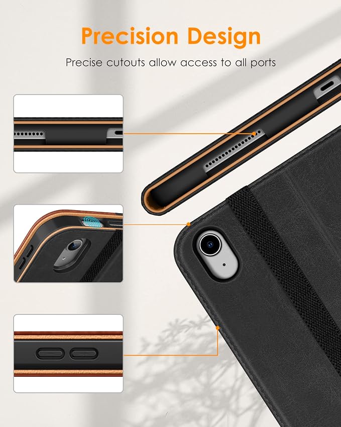 DTTO for iPad (A16) 11th Generation 11-inch &amp 10th Gen Case Brown | Premium Leather Business Cover with Pencil Holder Hand Strap &amp Pocket Corner Protection Auto Sleep/Wake for Work &amp