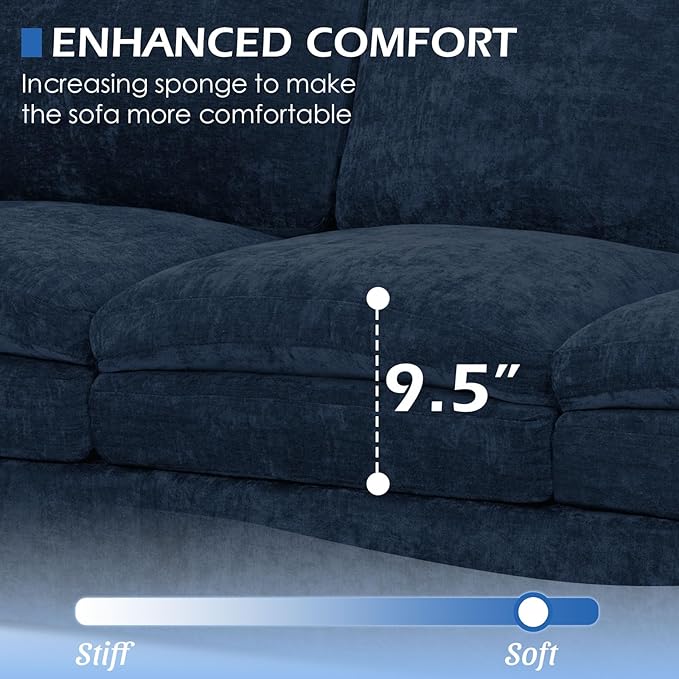 2 Pieces Chenille Sofa Set w/Arm Pillows, Upholstered Loveseat & 3 Seater Sofa w/Comfortable Back Cushions, Modern 2-Seat & 3-Seat w/High-Density Foam for Living Room, Apartment, Blue