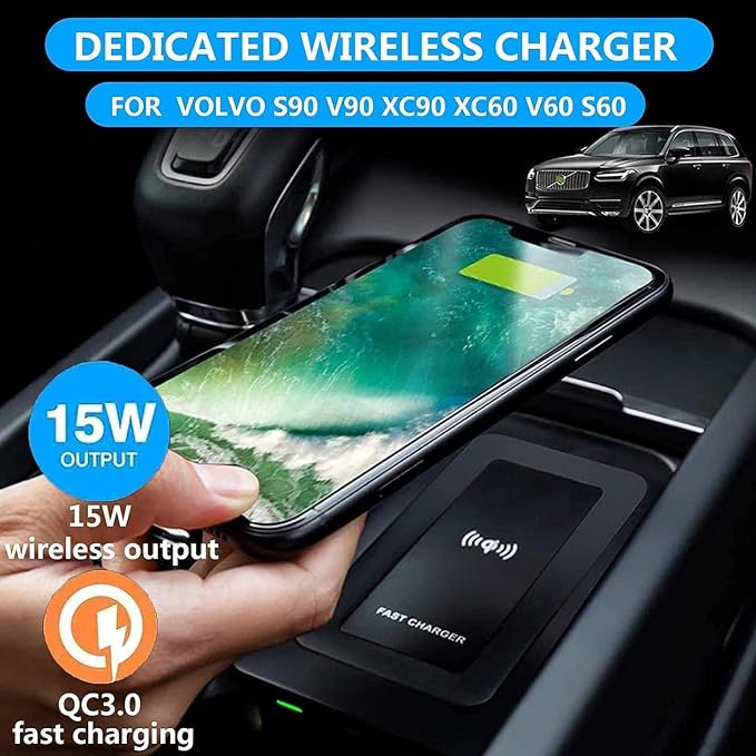 Wireless Phone Charger for Volvo S60 2020–2025 Qi Pad | Qi wireless fast charging Center console integration Dual USB charging ports Active cooling system