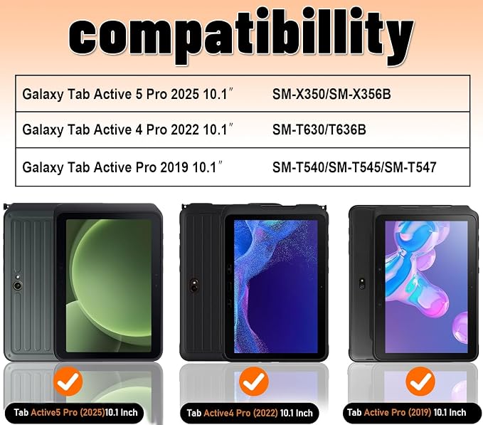 Samsung Galaxy Tab Active5/Active 3 8.0 Case with 360 Stand Handle Hand Strap &amp Shoulder Strap for Galaxy Tab Active5 8 2024 X300/X307 Active3 8 2020 T570/T575/T577 (Black)