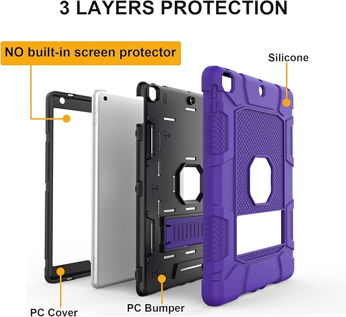 Rantice iPad 9th Generation Case, iPad 8th Generation Case, iPad 7th Generation Case, Hybrid Shockproof Rugged Drop Protection Cover with Kickstand for iPad 10.2'' Purple+Black