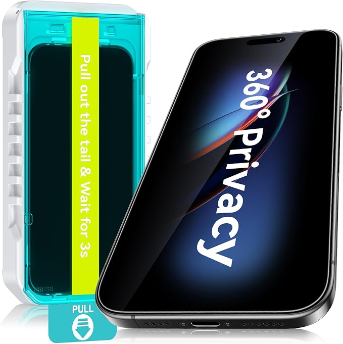 Esanik 2-Pack for iPhone 17 Pro/17/16Pro 360° Privacy Screen Protector - 4-Way Anti-Spy Tempered Glass Shatterproof Anti-Peep Scratch Resistant