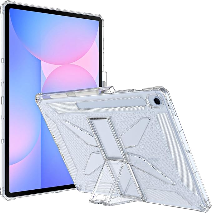 Clear Case for Samsung Galaxy Tab A11 8.7 2025 with Pencil Holder/Kickstand Soft TPU with Reinforced Corners‌ Shockproof Impact Resistant - Clear