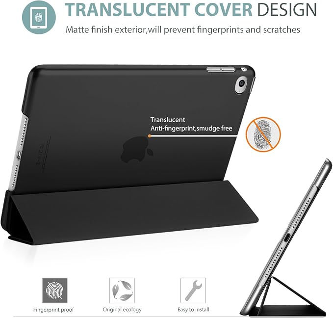 ProCase Slim Stand Case for iPad Air 2nd Gen 2014 Black | Fits Models A1566 / A1567 Ultra Slim Lightweight Protective Shell Translucent Frosted Back