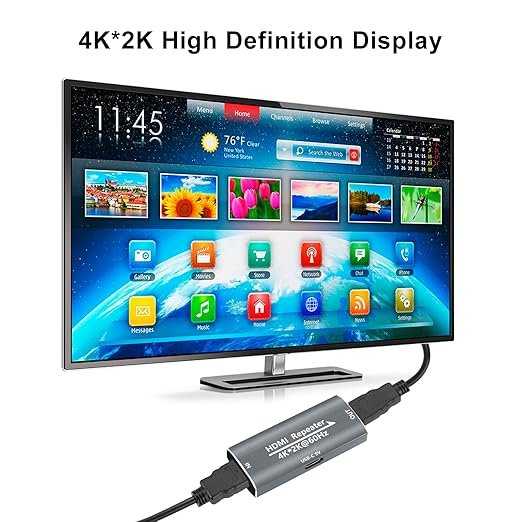HDMI Booster Repeater 4K@60Hz for 80FT, HDMI Extender Female to Female Amplifier Signal Booster Plug & Play, for Gaming/Home Theater/Video Meeting/TV with USB-C Power Supply Port(Grey)