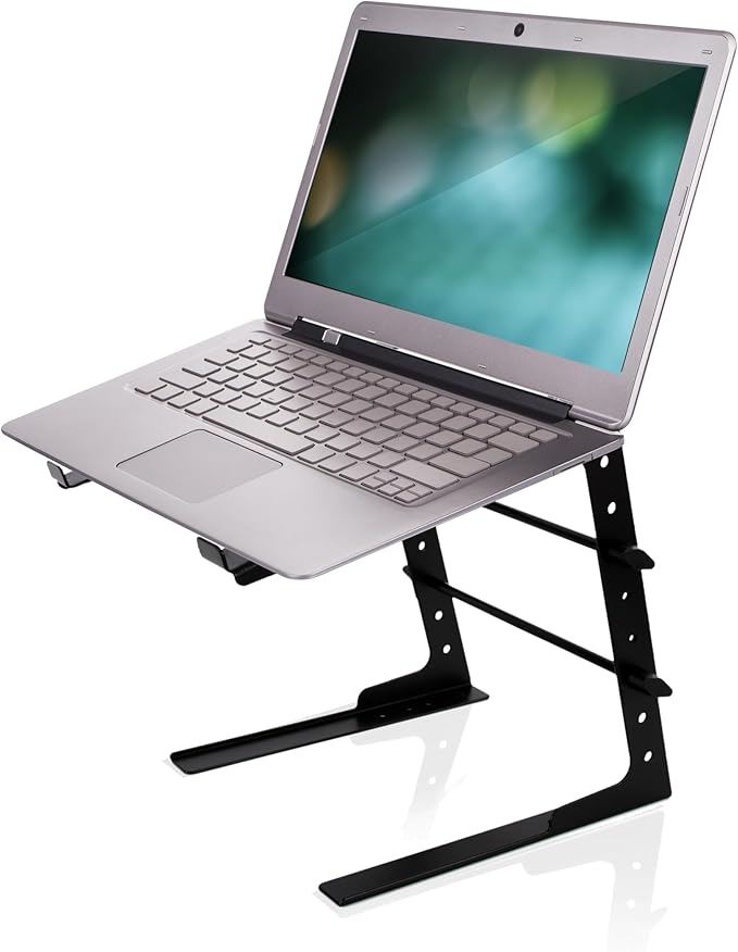 Pyle Portable Adjustable Laptop Stand - Anti-Slip Standing Table Monitor or Computer Desk Workstation Riser with Level Height Alignment for DJ, PC, Gaming, Home or Office