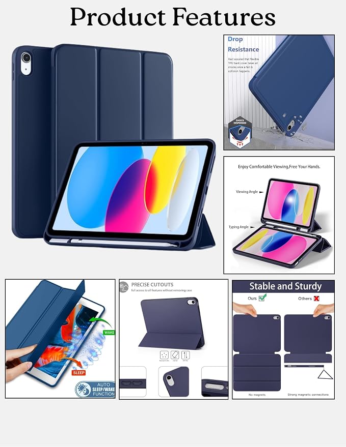 ProElite Smart Case for iPad (A16) 11th/10th Generation (2025/2022) Auto Sleep/Wake Cover Left Side Pencil Holder Soft Flexible Case Recoil Series - Black