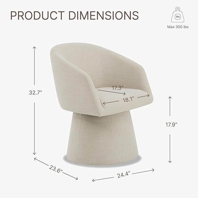 Swivel Dining Chairs Set of 1, Upholstered Mid Century Modern Deskchair with Barrel Back, Linen Fabric Kitchen Chairs for Dining Room, Bedroom, Dressing Room, Linen
