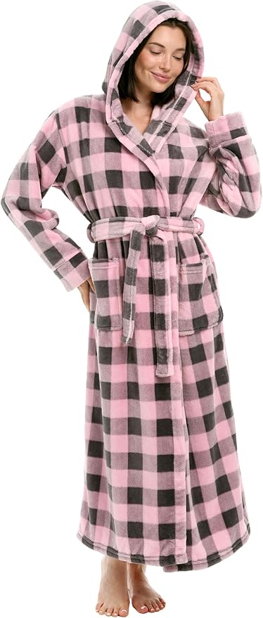 Alexander Del Rossa Womens Robe, Long Plush Bathrobe with Hood, Hooded Robes for Women Plus Size Bath Robe