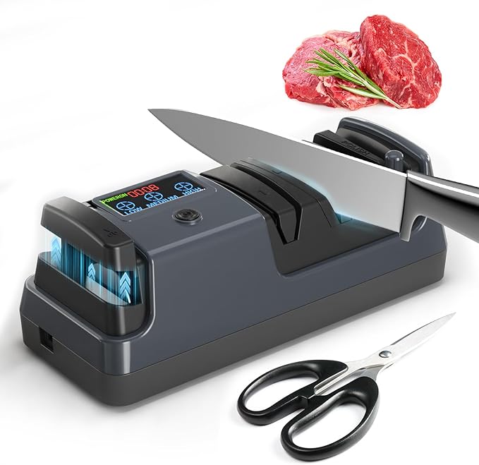 Newise Electric Knife Sharpener for Kitchen Knives, 3-Stage, Grey