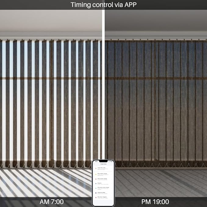 Blindify Motorized Vertical Blinds Compatible with Alexa Google Home, Light Filtering Sliding Door Shades Smart Vertical Blinds Remote Control Customize, Brown