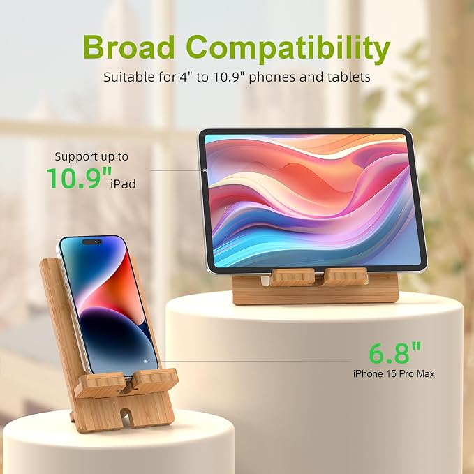 Pezin &amp Hulin Cell Phone Tablet Stand Bamboo Wooden Smartphone Desktop Dock Holder Compatible with Pad Tablet Mini E-Reader (Brown)