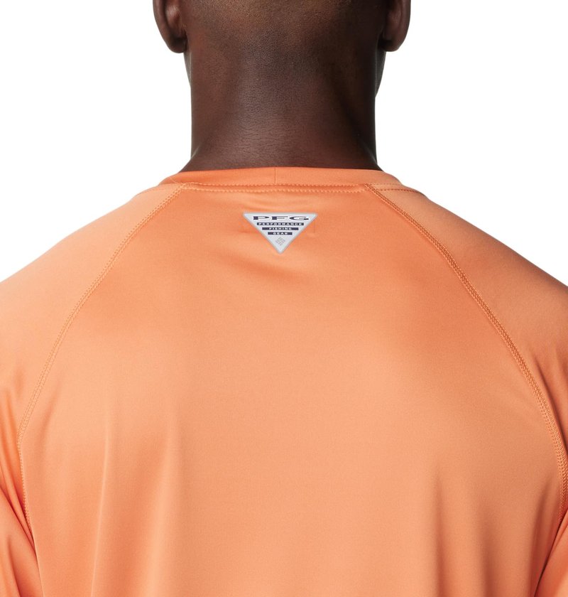Columbia Men's Terminal Tackle Long Sleeve Fishing Shirt, Dusty Orange/New Mint Logo, 4X Tall