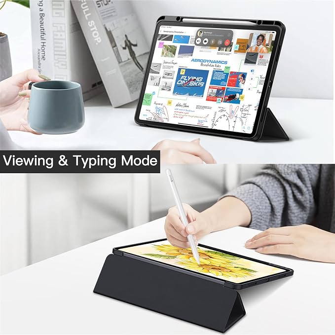 JETech Case for iPad Air 13-Inch M4/M3/M2 (2026/2025/2024) with Pencil Holder Clear Transparent Back Shell Slim Stand Shockproof Tablet Cover Auto Wake/Sleep (Black)