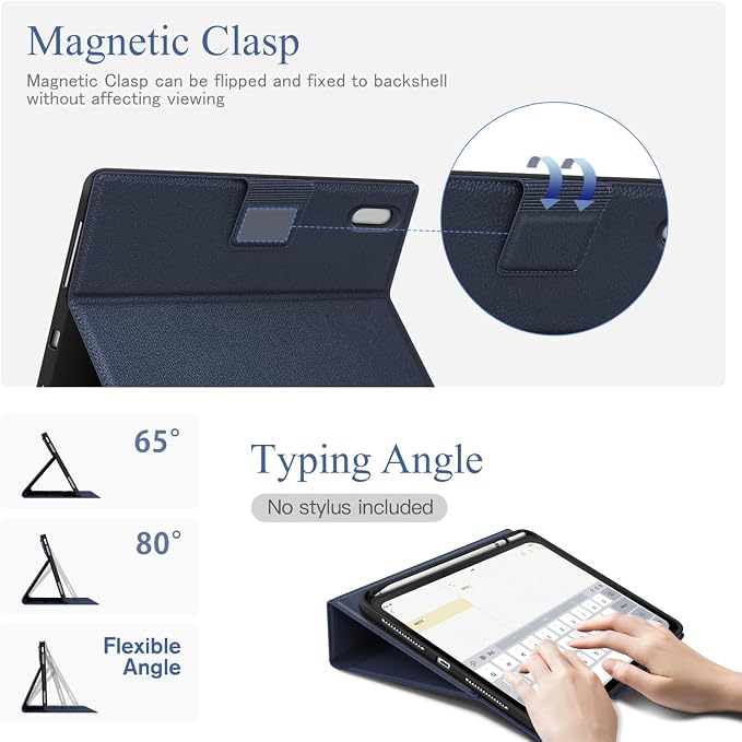 Antbox Case for iPad (A16) 11th (11'')/ 10th Generation (10.9'') Black | High Grade Skin-Touch Vegan Leather Built-in Pencil Holder Auto Sleep/Wake Function