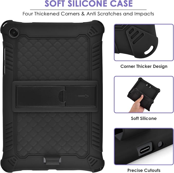 DETUOSI Silicone Case for Samsung Galaxy Tab A11+ Plus 11 Inch 2026/ Tab A9+ Plus 2024 Multi-Angle Foldable Tablet Cover with Adjustable Shoulder Strap &amp Stylus Pen Black