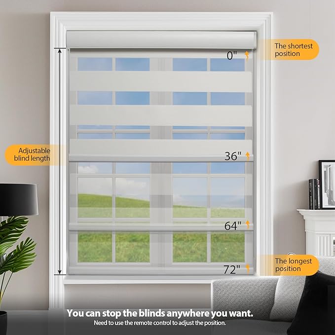 MUSCLEAREA Motorized Blinds with Remote, Cordless Automatic Zebra Shades, Smart Blind for Windows, White, 46 x 72