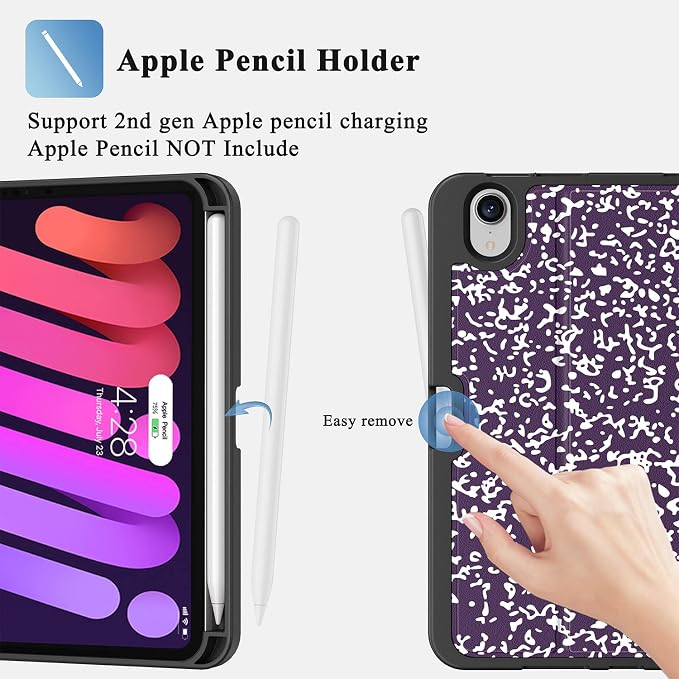 Case for iPad mini 7 (A17 Pro) 2024/Mini 6 2021 8.3-Book Black | Slim Lightweight Folio Stand Case Auto Wake/Sleep Soft TPU Back Cover with Pencil Holder for iPad mini 7th/6th Generation