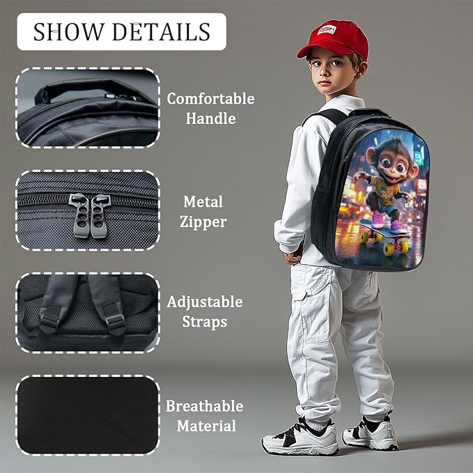 Monkey Backpack Set 3 Piece School Bags and Lunch Box with Pencil Case Funny Monkey Bookbag Set for Toddler Kids Girls Boys Teens Kindergarten Elementary Middle