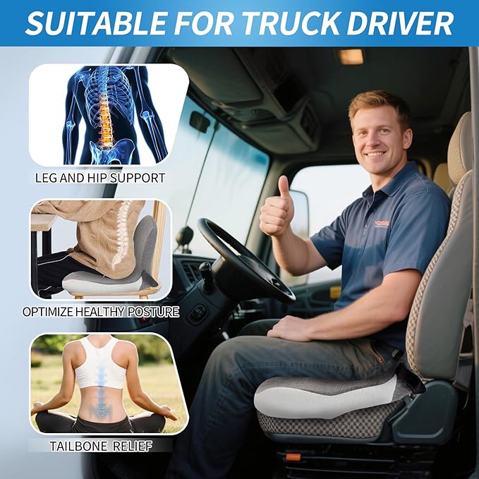 Memory Foam Buttocks Cushion for Office Chair Truck Driver Truck Seat Cushion Ergonomic Driver Seat Cushion with Lumbar Support & Sciatica Back Pain Relief, Car Seat Cushions for Driving