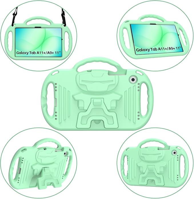 Kids Case for Samsung Galaxy Tab A11+ Plus/A9+ Plus 11 Inch Case with Strap Shockproof Lightweight Handle Stand 2025/2023 Model with Lanyard Black