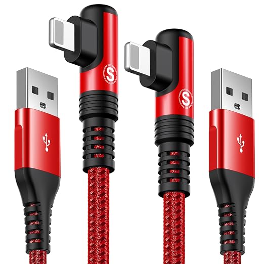 Right Angle i Phone Charger Cable 2-Pack 10FT [Apple MFi Certified] Ligtning Cable Fast Charging Nylon Braided Compatible with i Phone 14/13/12/11 Pro Max/XS MAX/XR/XS/X/8/7/Plus/6S/6/SE/5S/i Pad