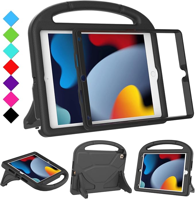 Kids Case for iPad 10.2 &amp 10.5 iPad 9th/8th/7th Generation 10.2 2021 2020 2019 Case with Screen Protector iPad Air 3rd Gen/Pro 10.5 inch Protective Cover with Handle Stand Black