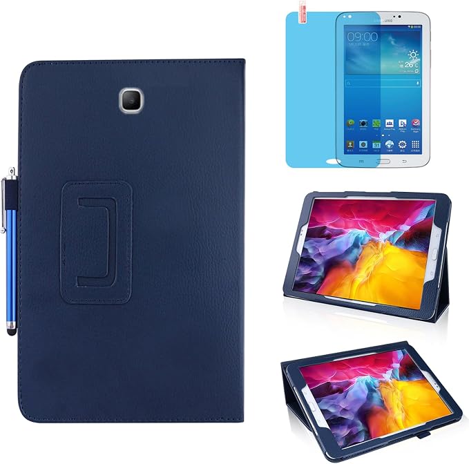 Slim Leather Case for Samsung Galaxy Tab 3 7.0 Inch 2013 (SM-T210 T215 P3200) Multi-Angle Stand Full-Protective Tablet Cover Book Case with Stylus PenScreen Film (Black)