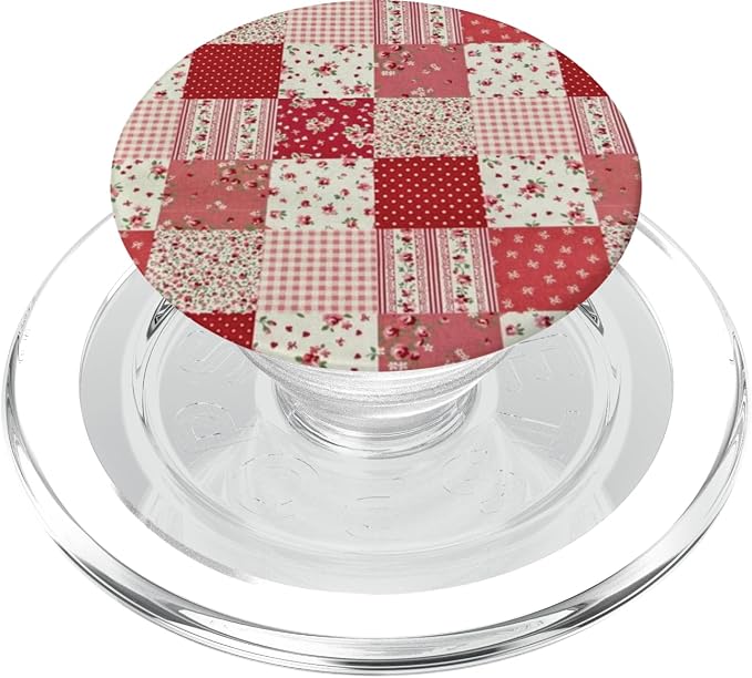 Red Floral Patchwork Pattern PopSockets Adhesive PopGrip