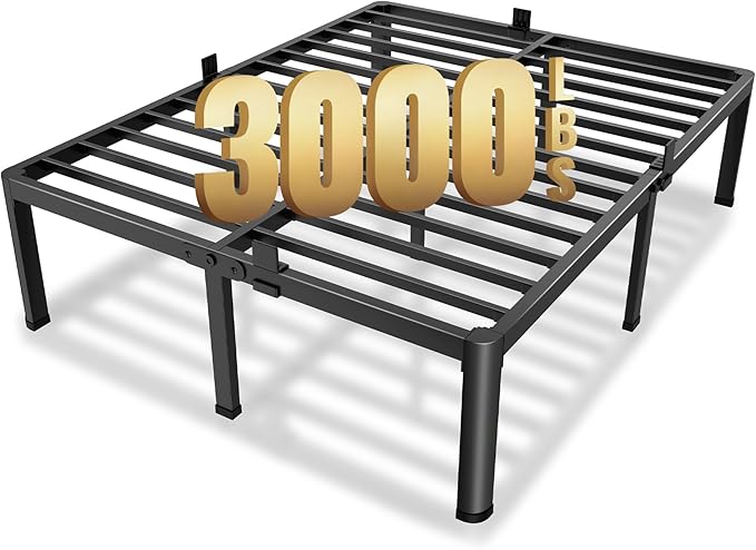 MAF 12 Inch Queen Metal Platform Bed Frame with Round Corner Legs, Mattress Slide Stopper, 3000 LBS Heavy Duty Steel Slats Support, No Box Spring Needed, Noise Free