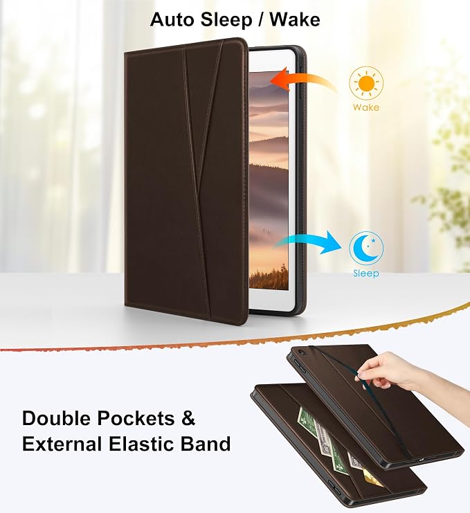DTTO for iPad 9th/8th/7th Gen Case 10.2 Inch (2021/2020/2019) Brown | 360 Degree Rotating Premium Faux Leather Folio Stand Cover with Pencil Holder Auto Sleep/Wake Multiple Angles Hand Strap