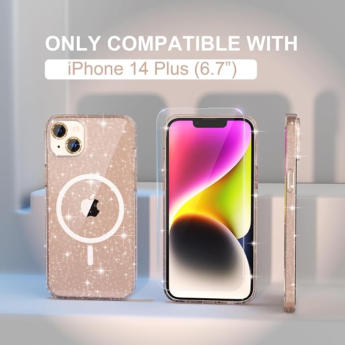 Choiche for iPhone 15 Pro Max Case Compatible with MagSafe Glitter Black | Women Girly Cute Glitter Sparkly Magnetic Phone Case with Diamond Camera Lens Protectors Military-Grade Drop Protection 6.7