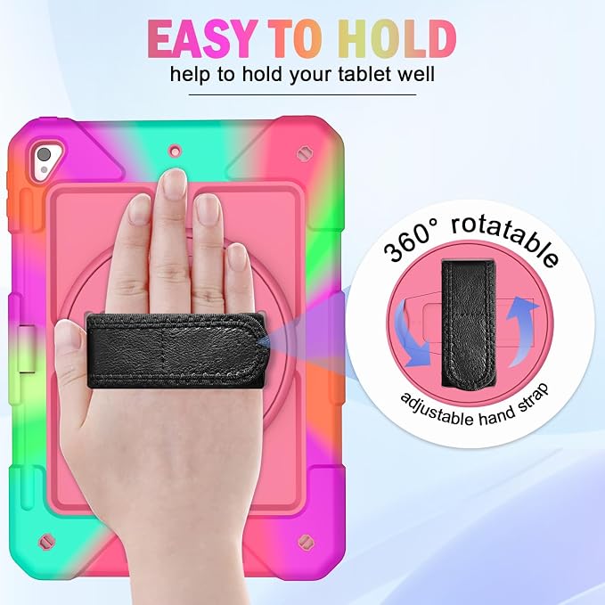 BMOUO Case for iPad 6th/5th Generation Case (9.7 inch 2018/2017) 360°Rotating Stand Hand/Shoulder Strap Shockproof iPad 9.7” Case for iPad Air 2 Black