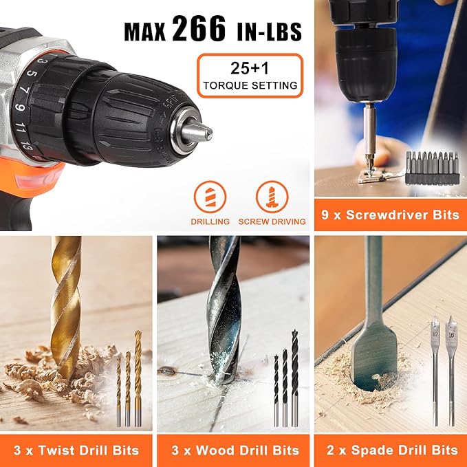 COMOWARE 16.8V Cordless Drill Tool Combo Kit, 153-Piece Professional Household Tool Set with Lithium Battery for Home Garden Office DIY Projects