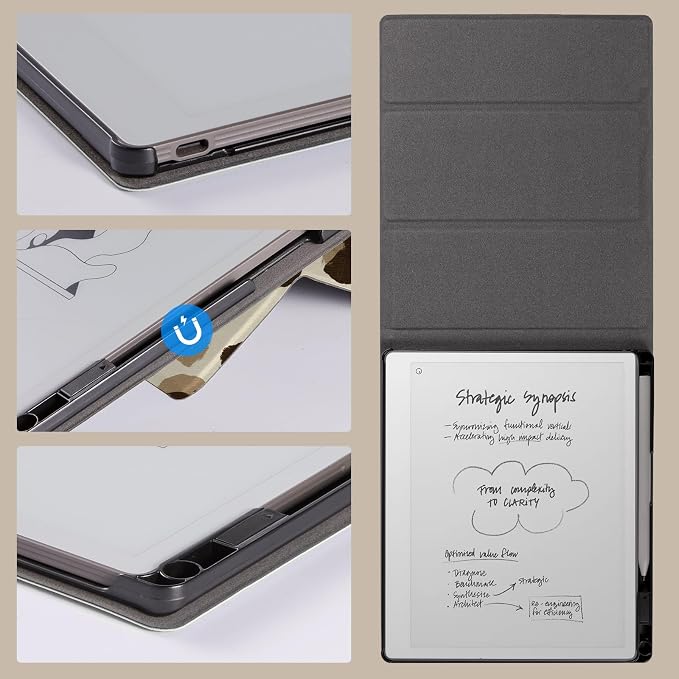 CoBak Case Compatible with Remarkable 2 Paper Tablet Black | Built-in Pen Holder Multi-Angle Foldable Stand Custom Fit for 2020 Released reMarkable 2