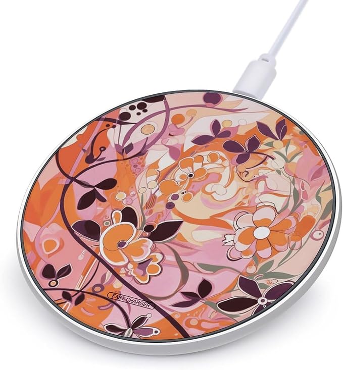 Floral Pattern Wireless Charger Fast Charging Pad | Anti-Slip Qi Certified Wireless Charging Pad for All Phones with Wireless Charging Function for Home Office Travel