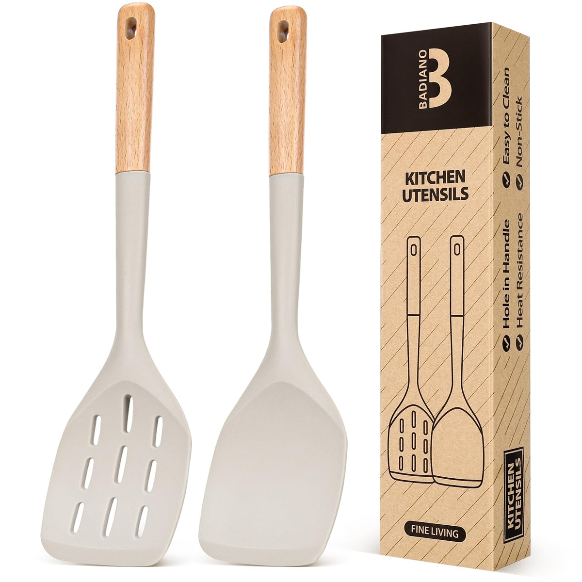 Badiano Silicone Spatula, Non Stick Turner for Cooking, Food Grade, White
