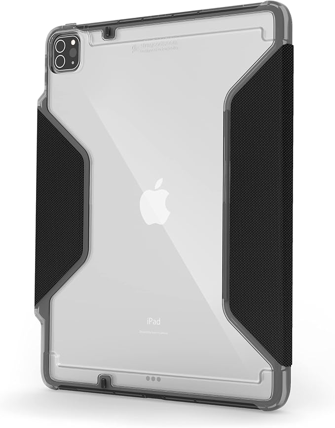 STM Dux Plus for iPad Pro 12.9 (3rd-6th Gen): Ultra Protective Lightweight with Clear Back Apple Pencil Holder Battery Saving On/Off Cover - Black
