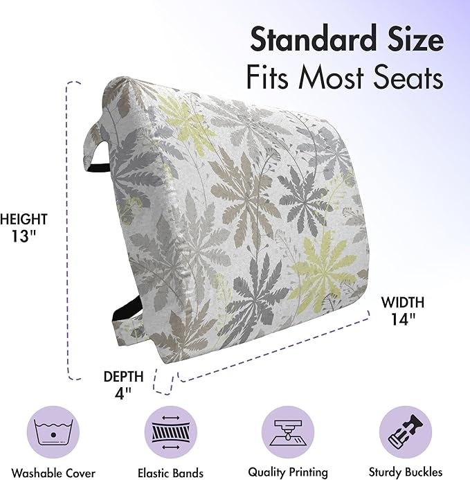 Ambesonne Floral Lumbar Pillow, Print of Shepherd's Purse Silhouettes in Mute Pastel Shades, Soft Back Cushion for Office Chairs with Adjustable Straps, 14" x 13", Dust Dimgray