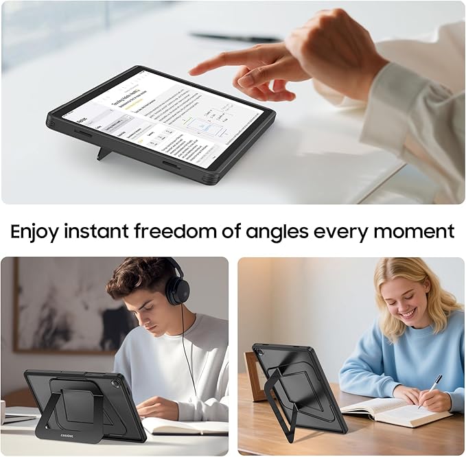 Fintie Multi-Angle Kickstand Case for Samsung Tab A11+/A9+ 11 in Black | Dual-Axis Aluminum Stand PC &amp TPU Protection Slim Frosted Hard Cover with Anti-Scratch Surface Stable Viewing Angles