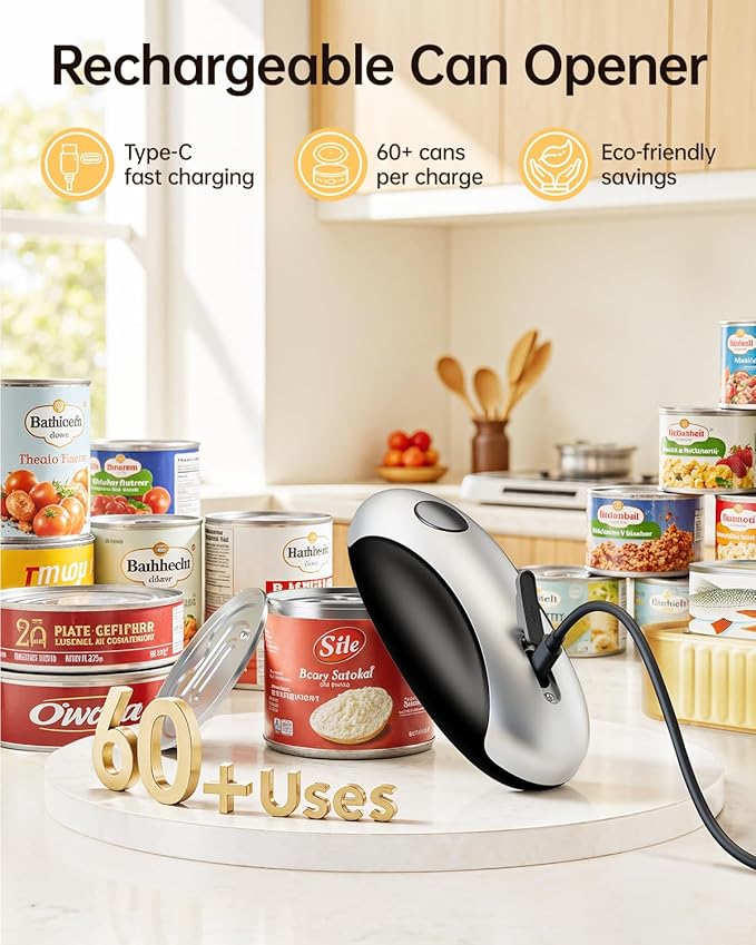 HouseSapp Rechargeable Electric Can Opener - Smooth Edge, One-Touch Automatic Can Opener for Seniors & Arthritis, Hands-Free Can Openers for Kitchen, Type-C Fast Charge, Compact Portable Can Openers