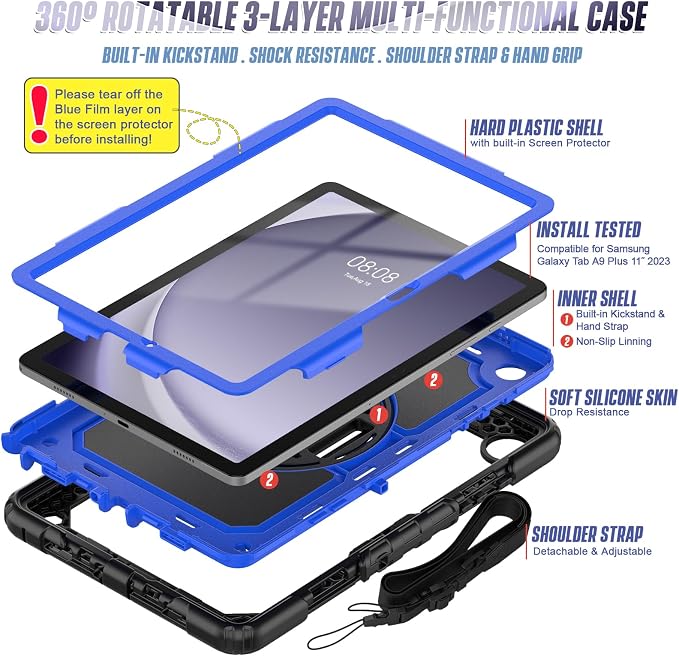 Case Compatible with Galaxy Tab A11 Plus 2026/ A9 Plus 2023 11-Inch Model SM-X230/SM-X236/SM-X238/SM-X210/SM-X216/SM-X218 with Screen Protector Pen Holder Stand Shoulder Strap Handle Grip