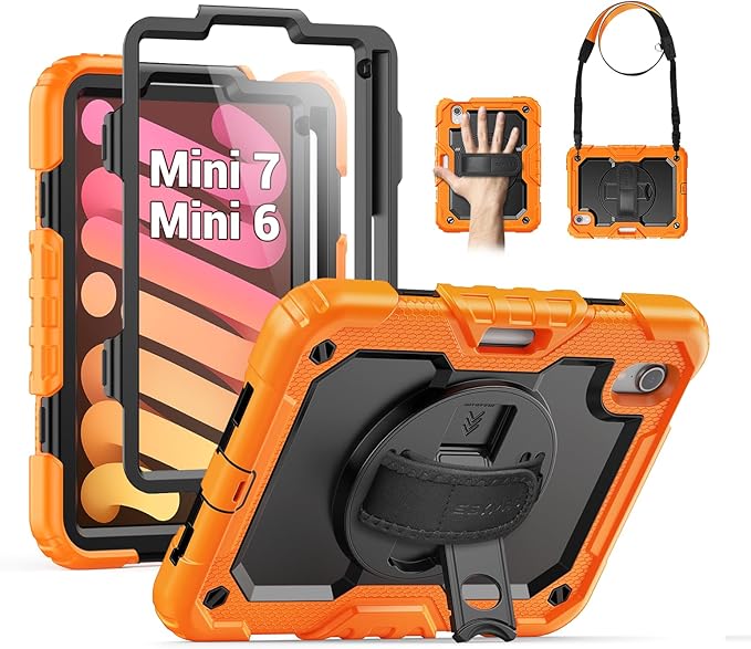 SEYMAC for iPad 9th/8th/7th Generation Case 10.2 2021-2019 Full-Body Shockproof Protective Case with Screen Protector Rotating Stand/Handle/Shoulder Strap for iPad 10.2 Blue/Black